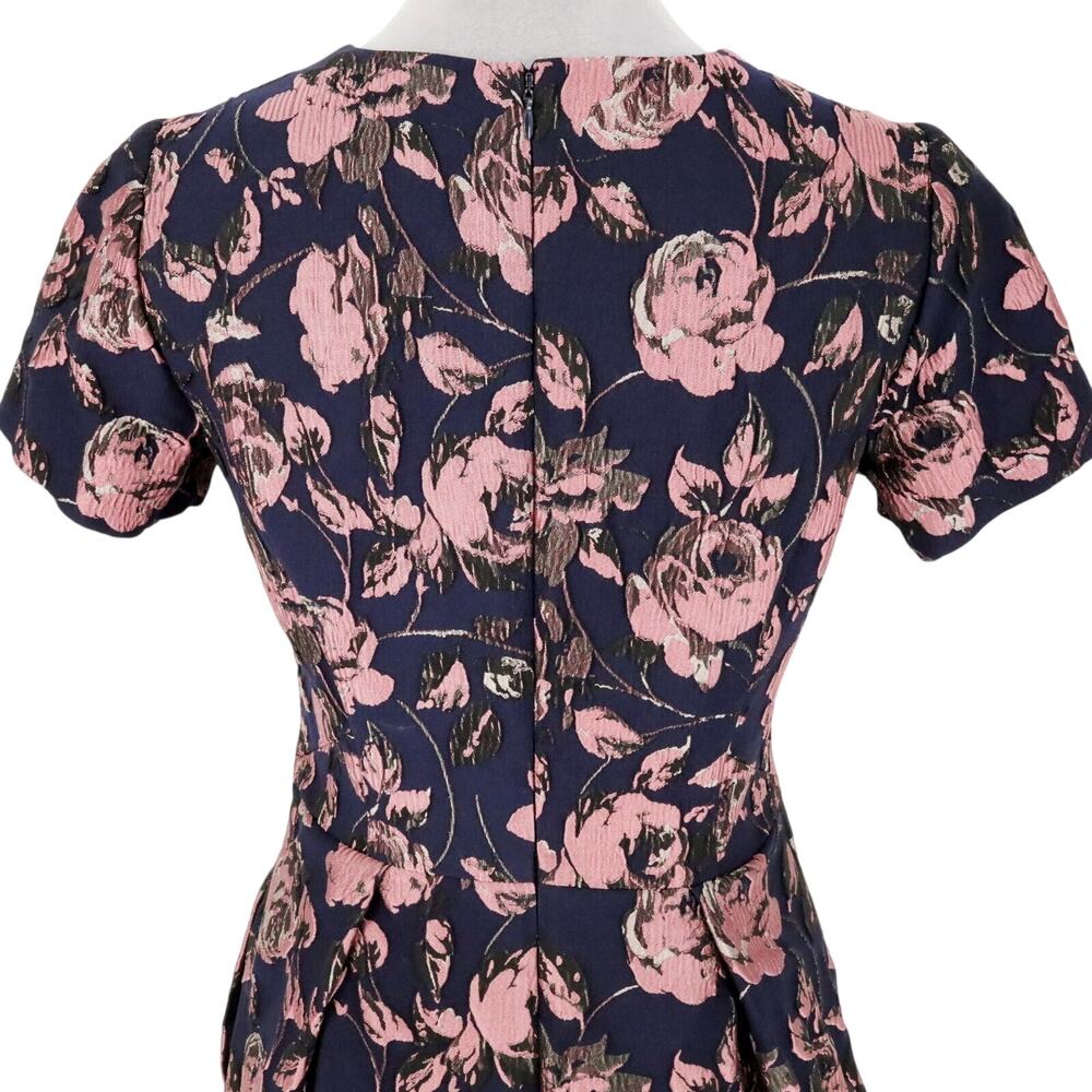 Vince Camuto Dress Womens 6 Navy Blue Pink Floral Brocade Pleated Lined Pockets - Picture 7 of 16